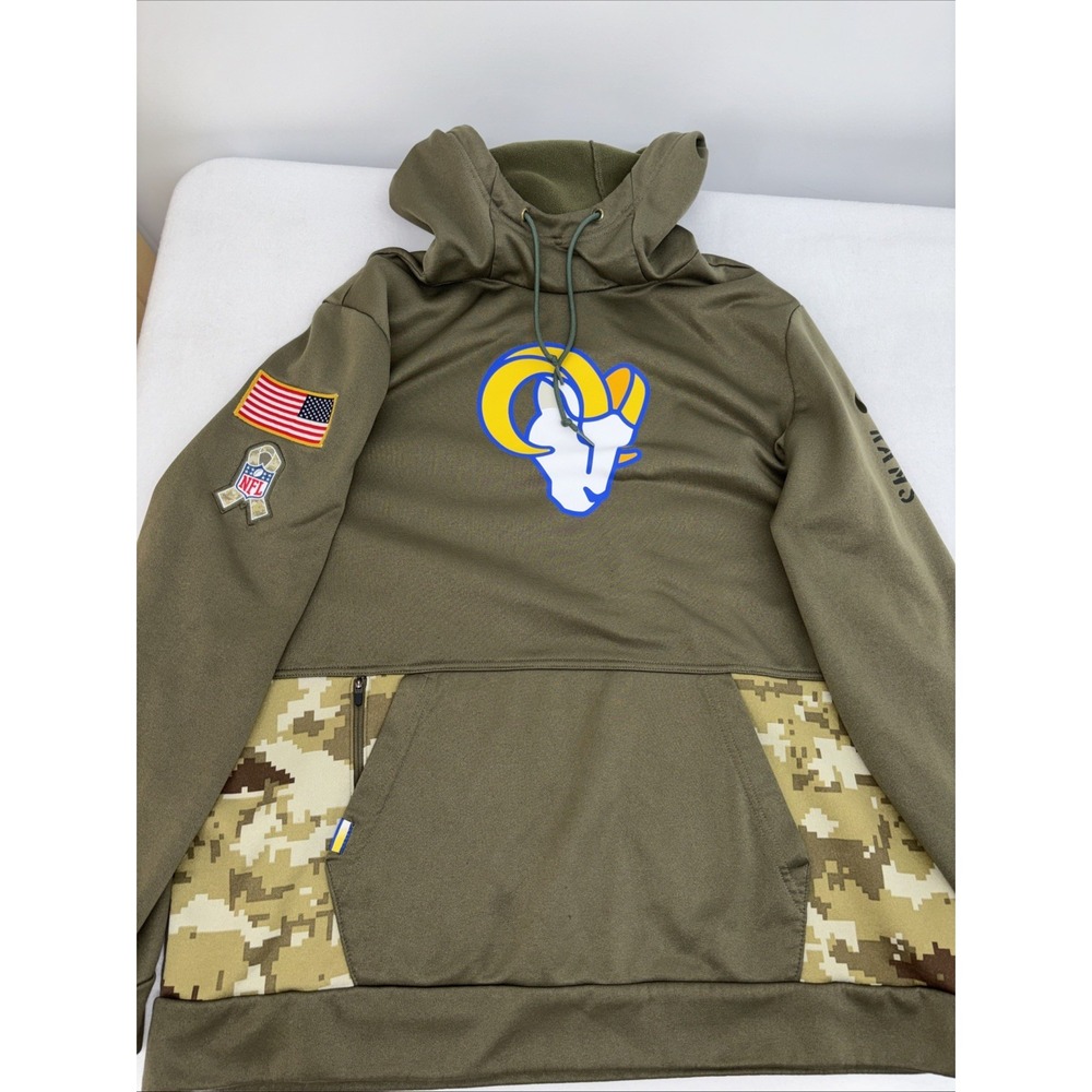 Los Angeles Rams Salute to Service Nike Therma Fit Pullover Hoodie Mens XL